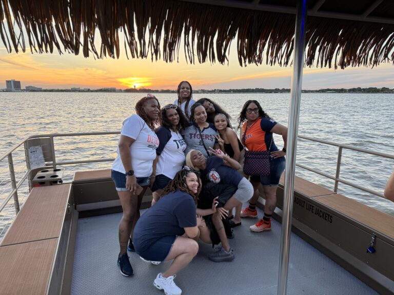 A group of girls took photo on a party boat of Gulf Coast Party Boats at Gulf Coast, Houston, Texas