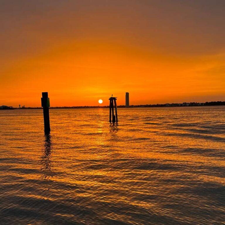 Beautiful sunset seen on a party boat of Gulf Coast Party Boats at Gulf Coast, Houston, Texas