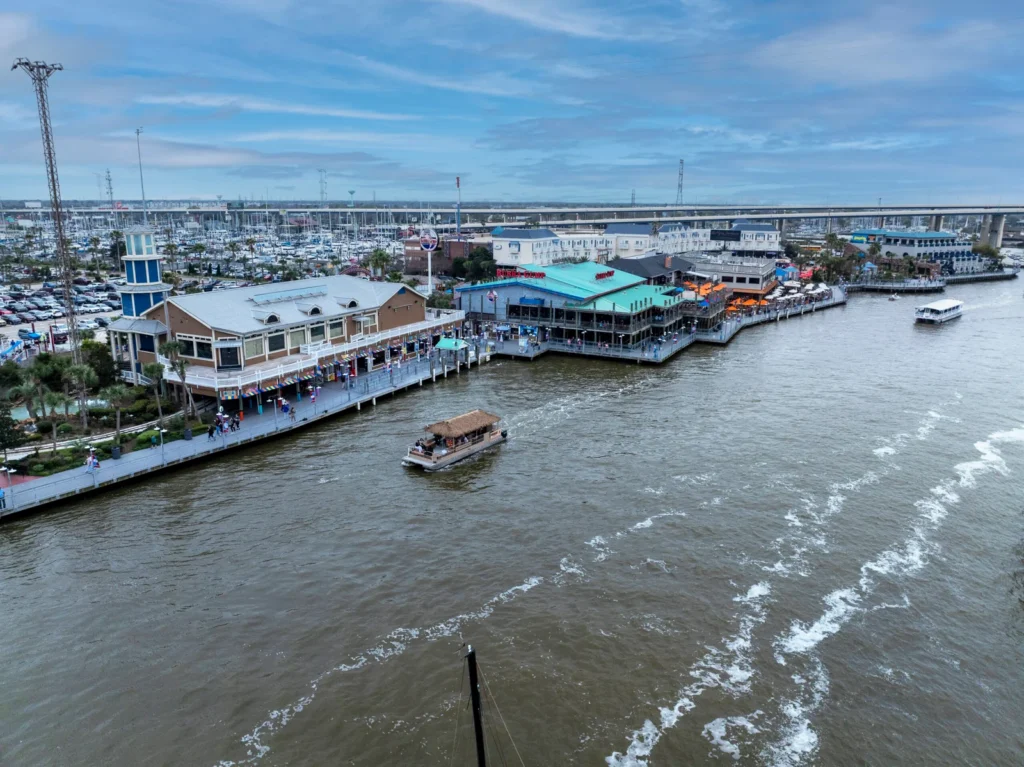 A party boat of Gulf Coast Party Boats was moving on the water at Gulf Coast, Houston, Texas