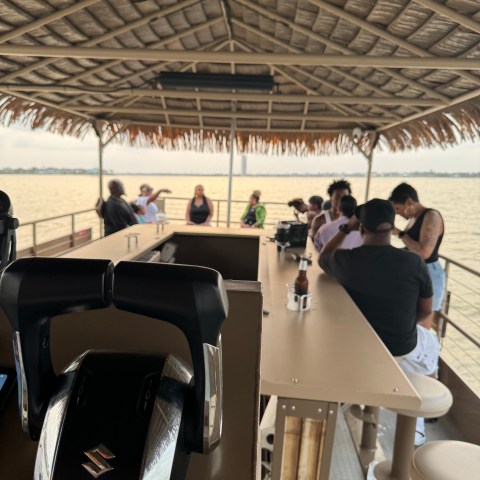 a group of people sitting at a table